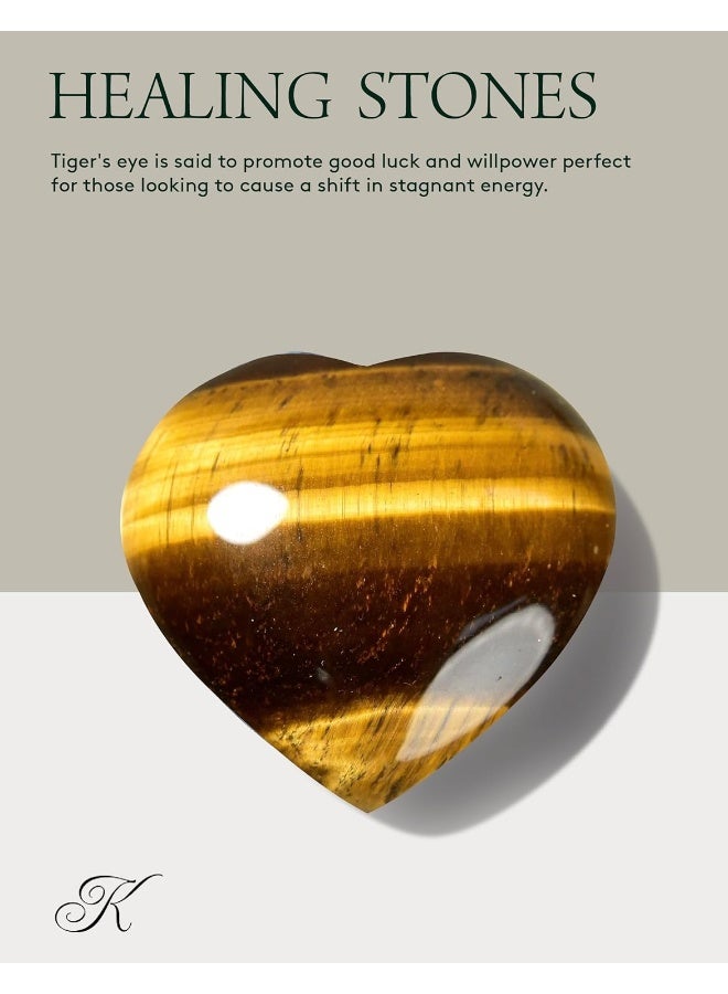 KALIFANO Tiger's Eye Heart - Worry Stone with Healing & Calming Effects - AAA Grade High Energy Crystal with Information Card - Reiki Carving Used for Protection (Family Owned) - Image 2